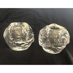 Pair Kosta Boda Ice Snowball Tealight Candleholder 3" Scandinavian Ann Warff